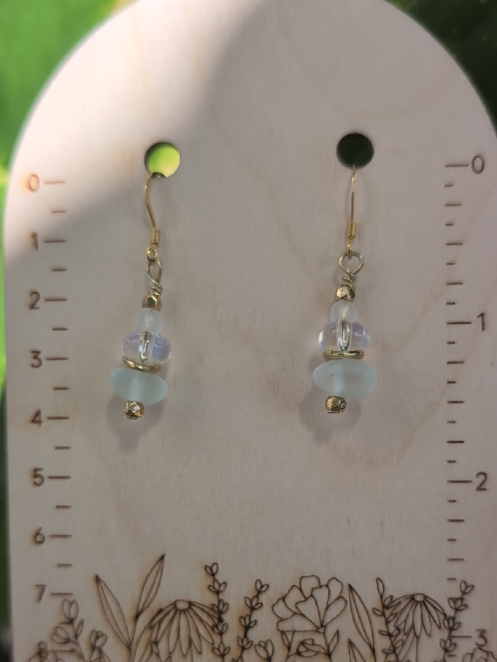 Gold-Plated Drop Earrings with Frosted Light Blue Beads
